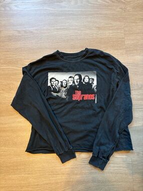 Sopranos Men’s M/L Long Sleeve Cropped 100% Cotton Graphic Sopranos TShirt Black